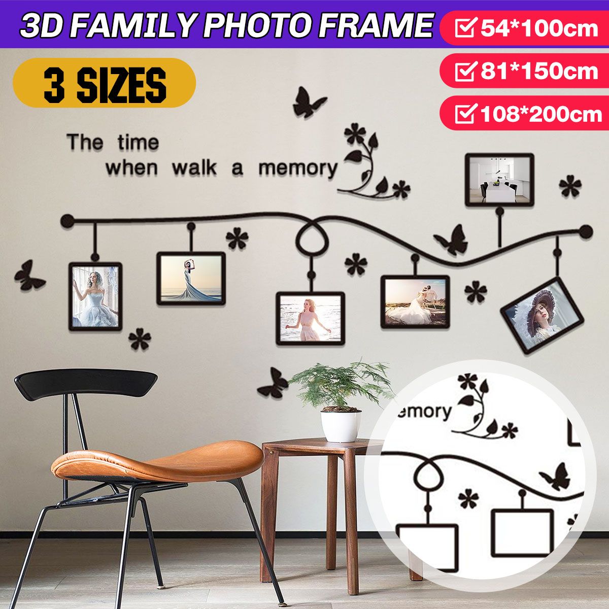 3D Decor DIY 3 Sizes Picture Wall Sticker Bedroom Home Offic