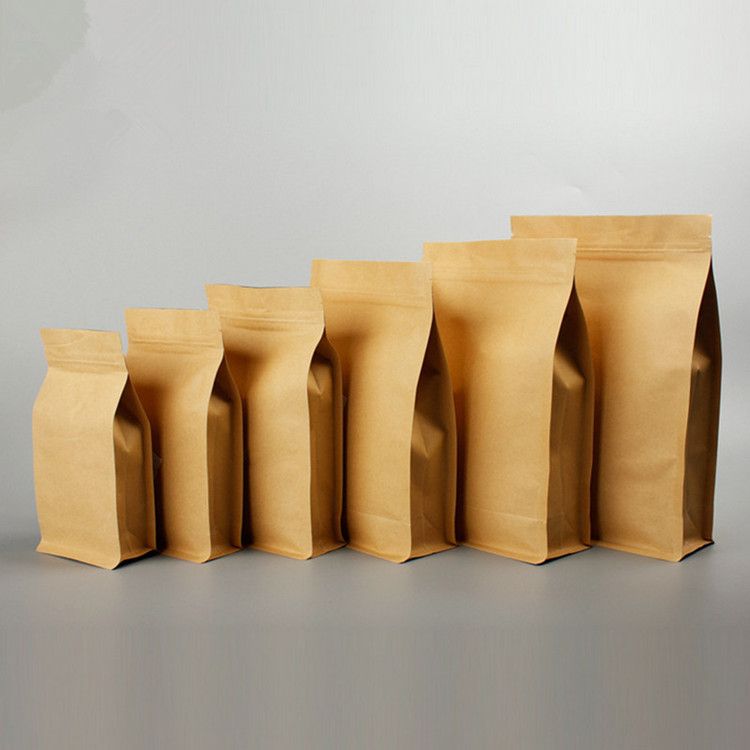 50 Pieces Kraft Paper Side Gusset Flat Bottom Self-Stand Ziploc Pouch