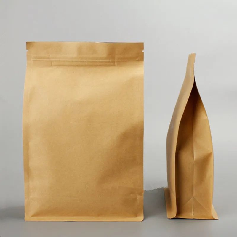 50 Pieces Kraft Paper Side Gusset Flat Bottom Self-Stand Ziploc Pouch