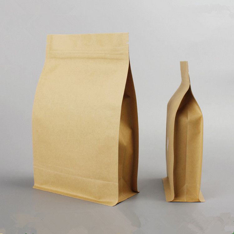 50 Pieces Kraft Paper Side Gusset Flat Bottom Self-Stand Ziploc Pouch