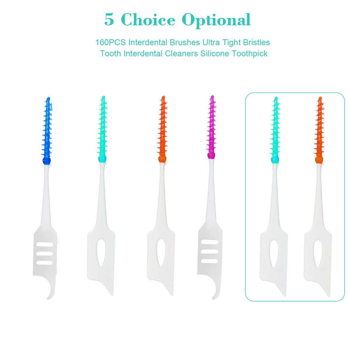 Anself  160PCS Interdental Brushes Ultra Tight Bristles Tooth Interdental Cleaners Silicone Toothpick Brush Cleaners Disposable Dental Brushes Between Teeth