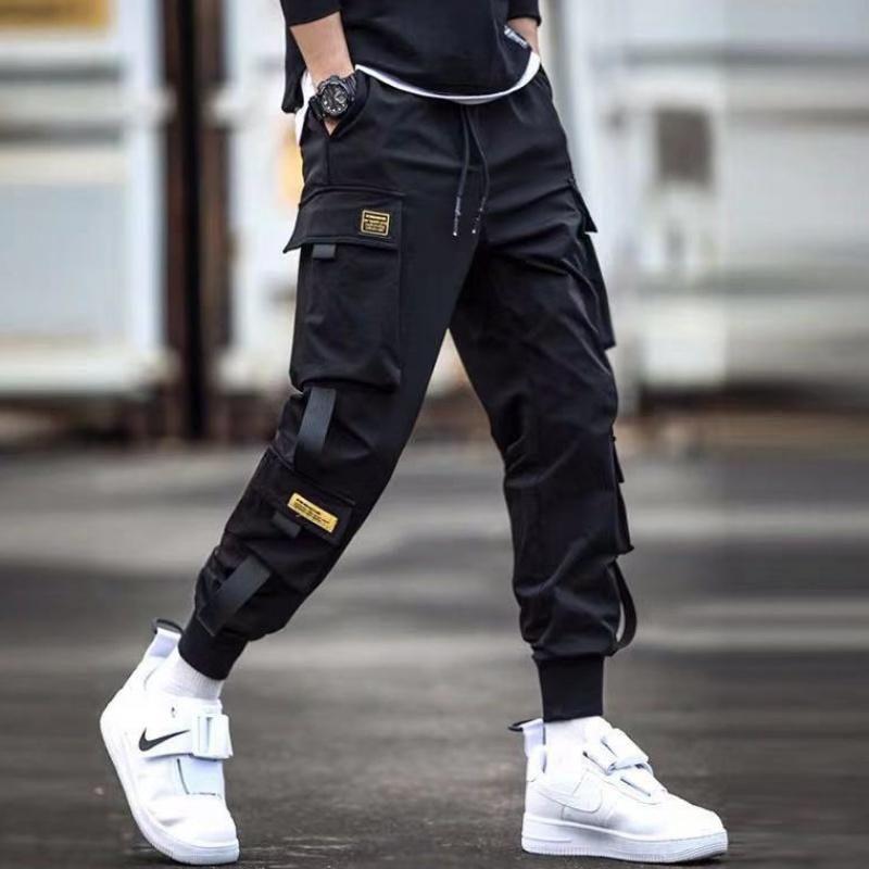 Harem Pants MultiBolsillo Mens Street Clothing Punk Cargo Hip-Hop Informal Color Black Direct Shipping