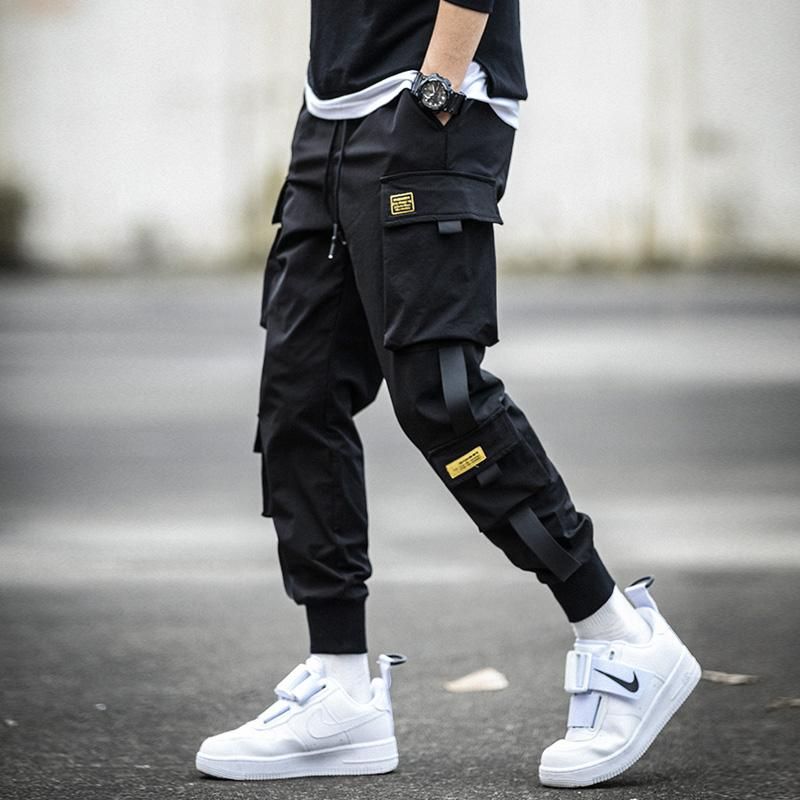 Harem Pants MultiBolsillo Mens Street Clothing Punk Cargo Hip-Hop Informal Color Black Direct Shipping