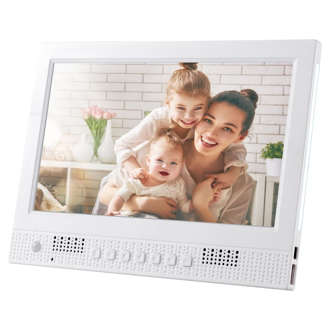 10.1 Inch LED Display Multi-media Music & Movie Player Digital Photo Frame With Remote Control, Allwinner E200s Program, Support USB-Disk / SD Card, Body Sensor, Built In Stereo Speaker(White)