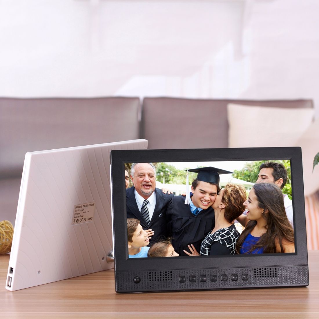 10.1 Inch LED Display Multi-media Music & Movie Player Digital Photo Frame With Remote Control, Allwinner E200s Program, Support USB-Disk / SD Card, Body Sensor, Built In Stereo Speaker(White)