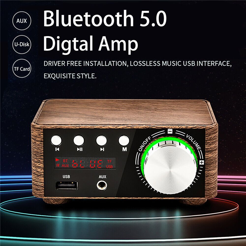 Powerful Mini 100W Bluetooth 5.0 Power Amplifier Fi 2.0-Wood Grain