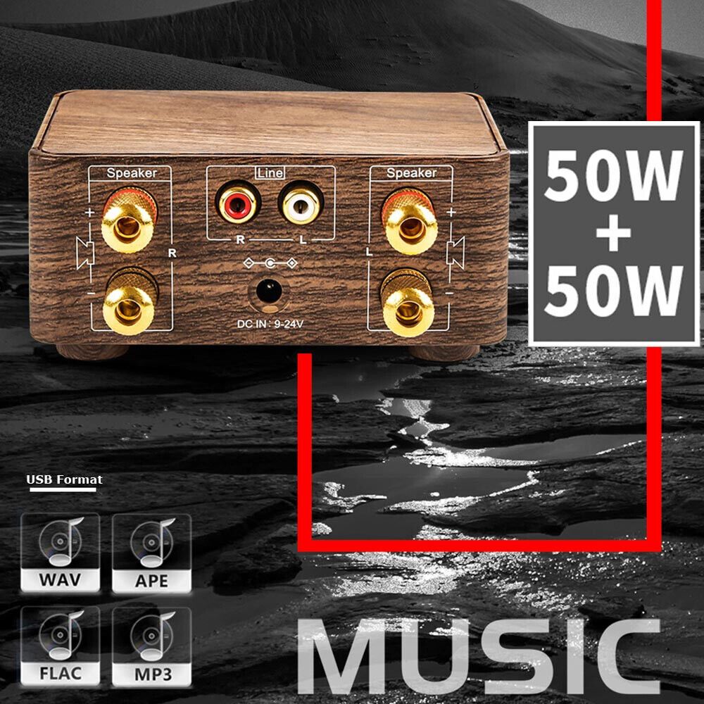 Powerful Mini 100W Bluetooth 5.0 Power Amplifier Fi 2.0-Wood Grain