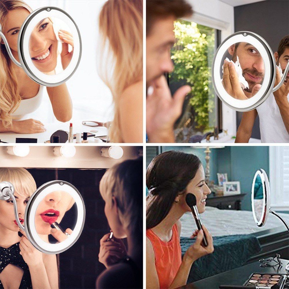 Flexible Lighted Makeup Mirror 10X 360° Rotate Magnifying