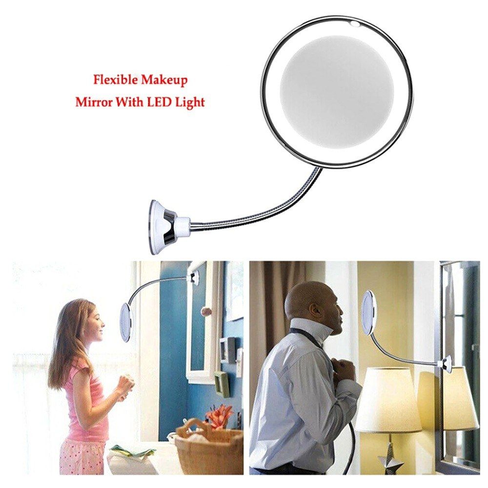 Flexible Lighted Makeup Mirror 10X 360° Rotate Magnifying