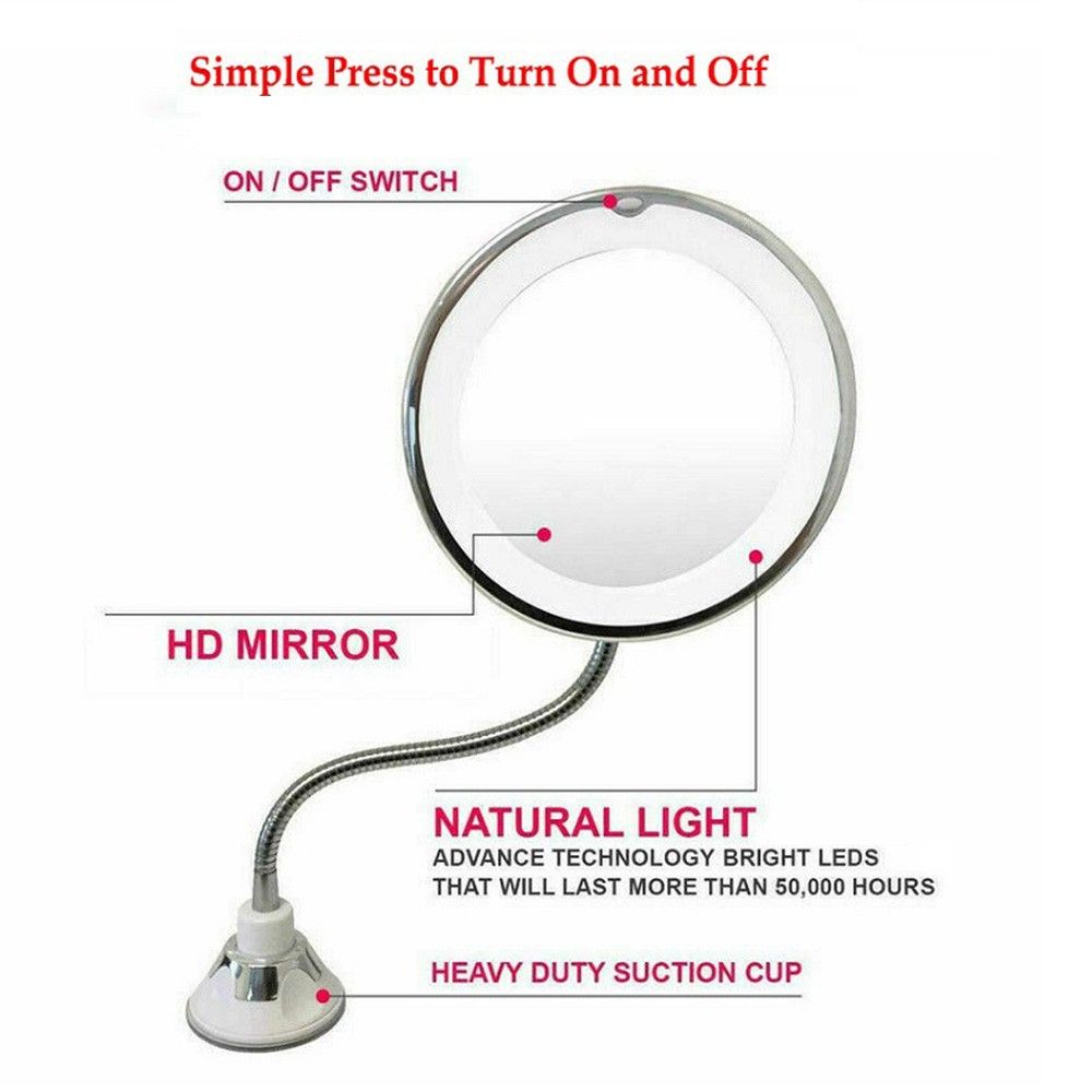 Flexible Lighted Makeup Mirror 10X 360° Rotate Magnifying