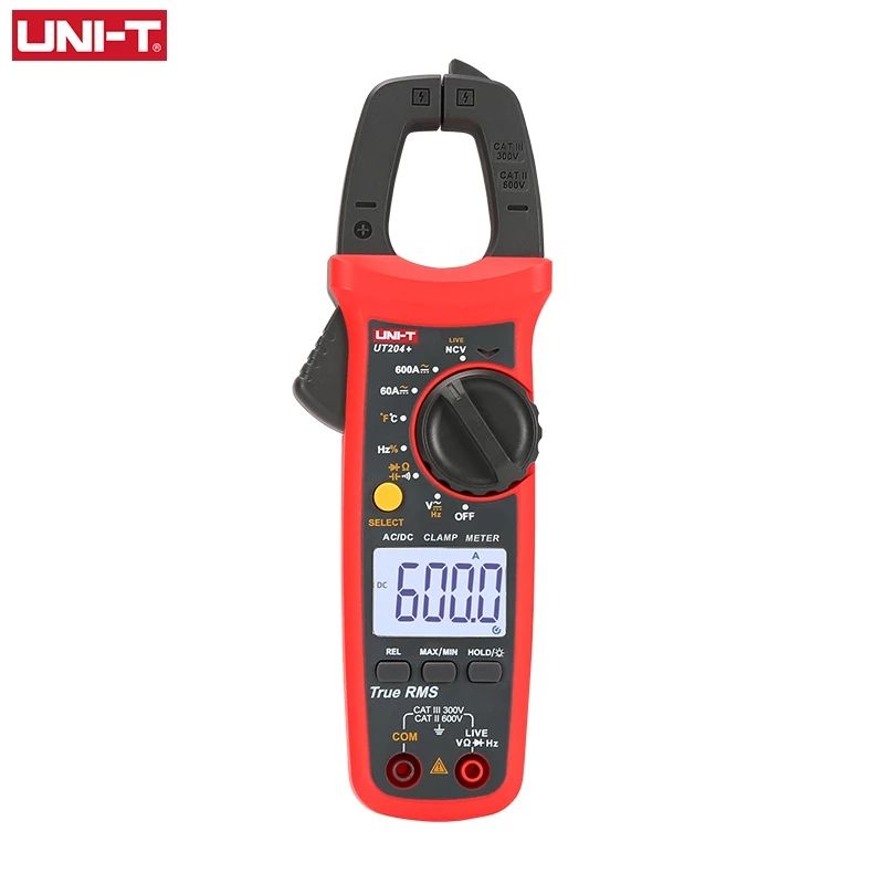 UT204+ Digital AC DC Current Clamp Meter Multimeter True RMS 400-600A Auto Range Voltmeter Resistance Test