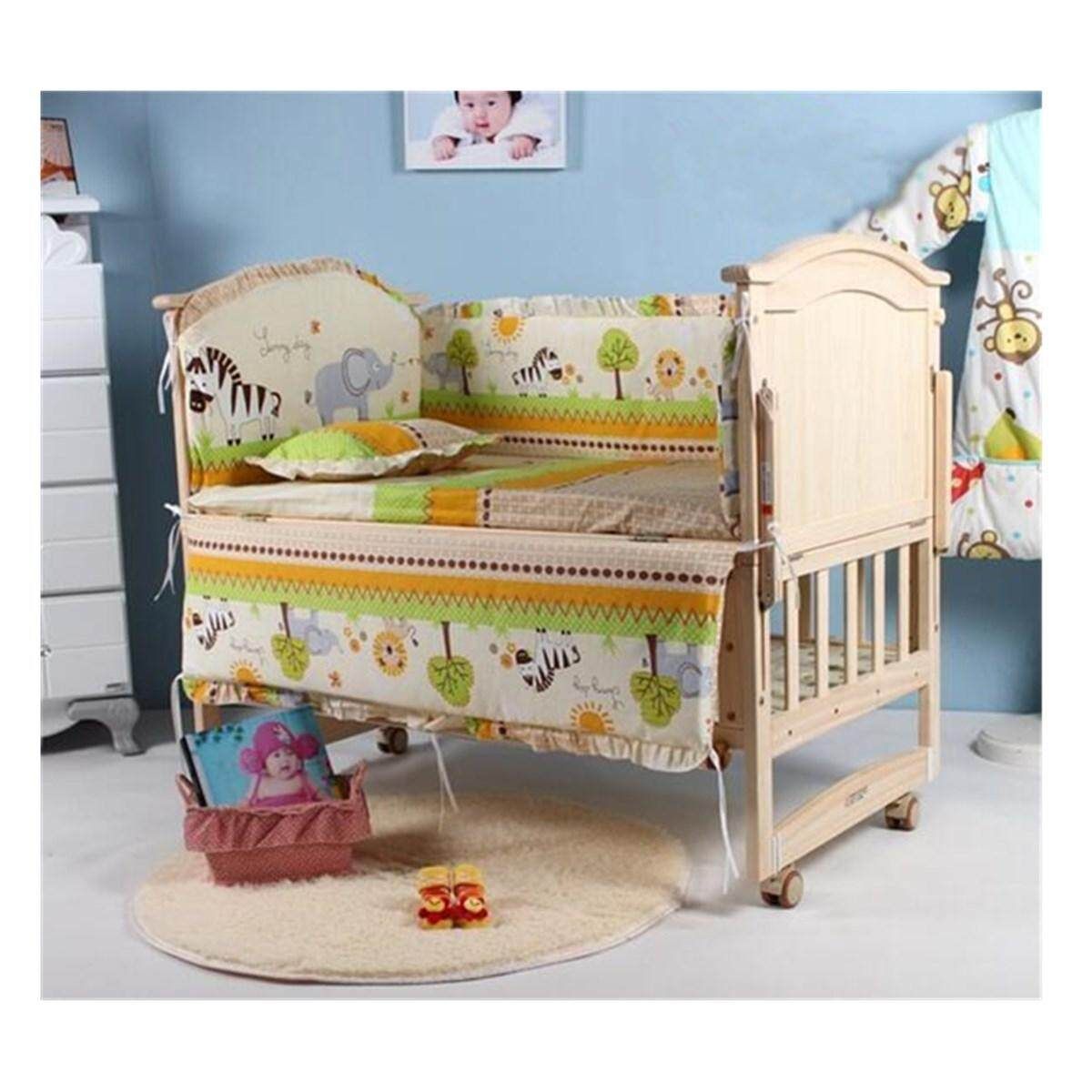 5pcs Berceau Ensemble Literie Bebe Singe 120x60cm 100% Coton Rembourre Pare-choc Apricot
