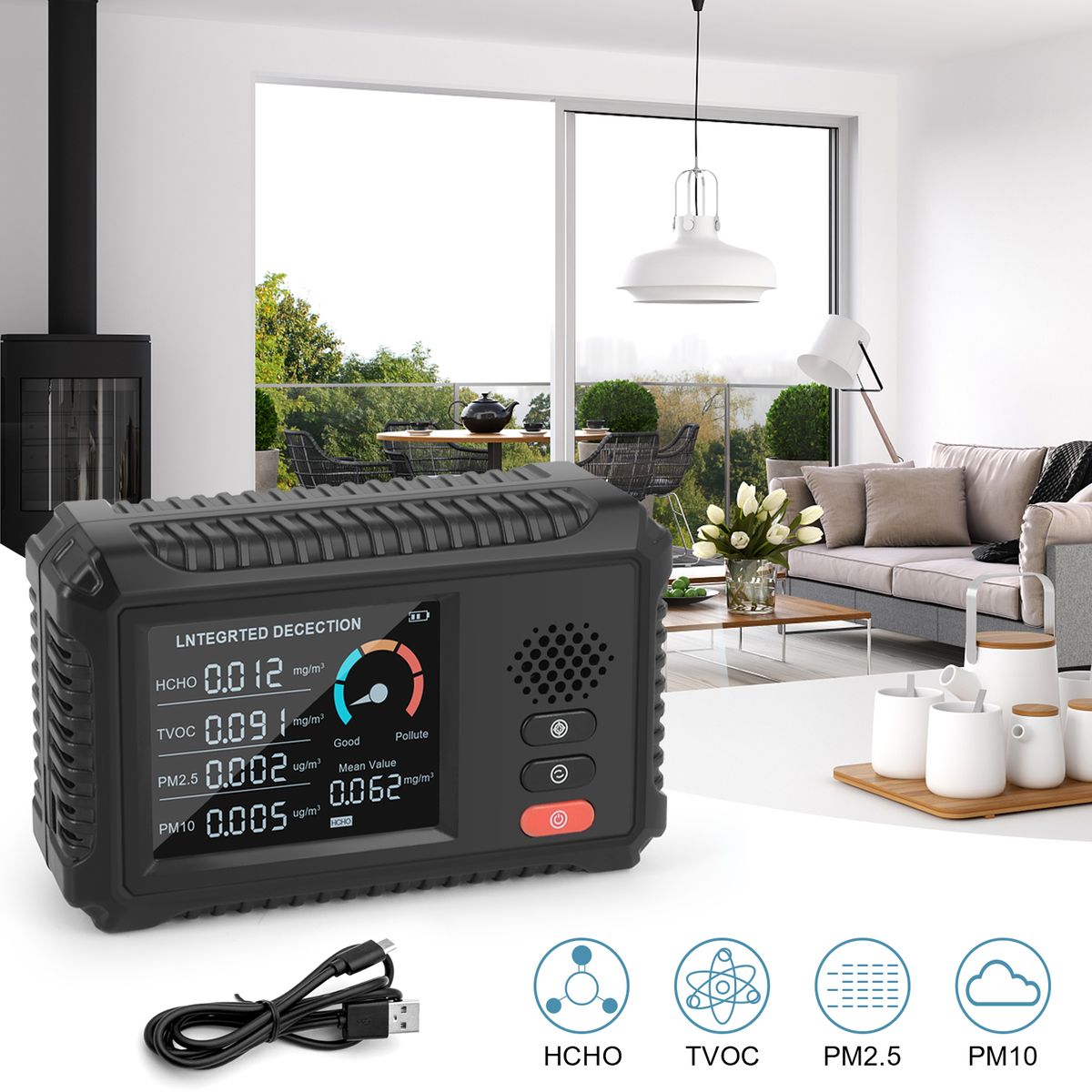 Air Quality Monitor Formaldehyde Detector TVOC PM2.5/PM10