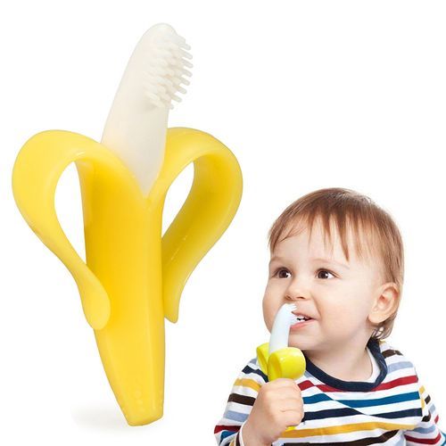 Banana Silicone Baby Teether Toy And Training Brush