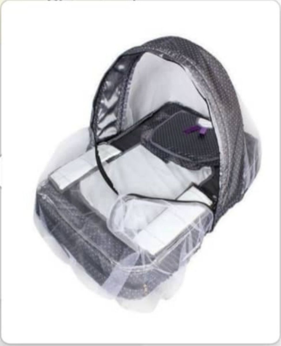 Patterned Convenient Baby Bed With Net Blue