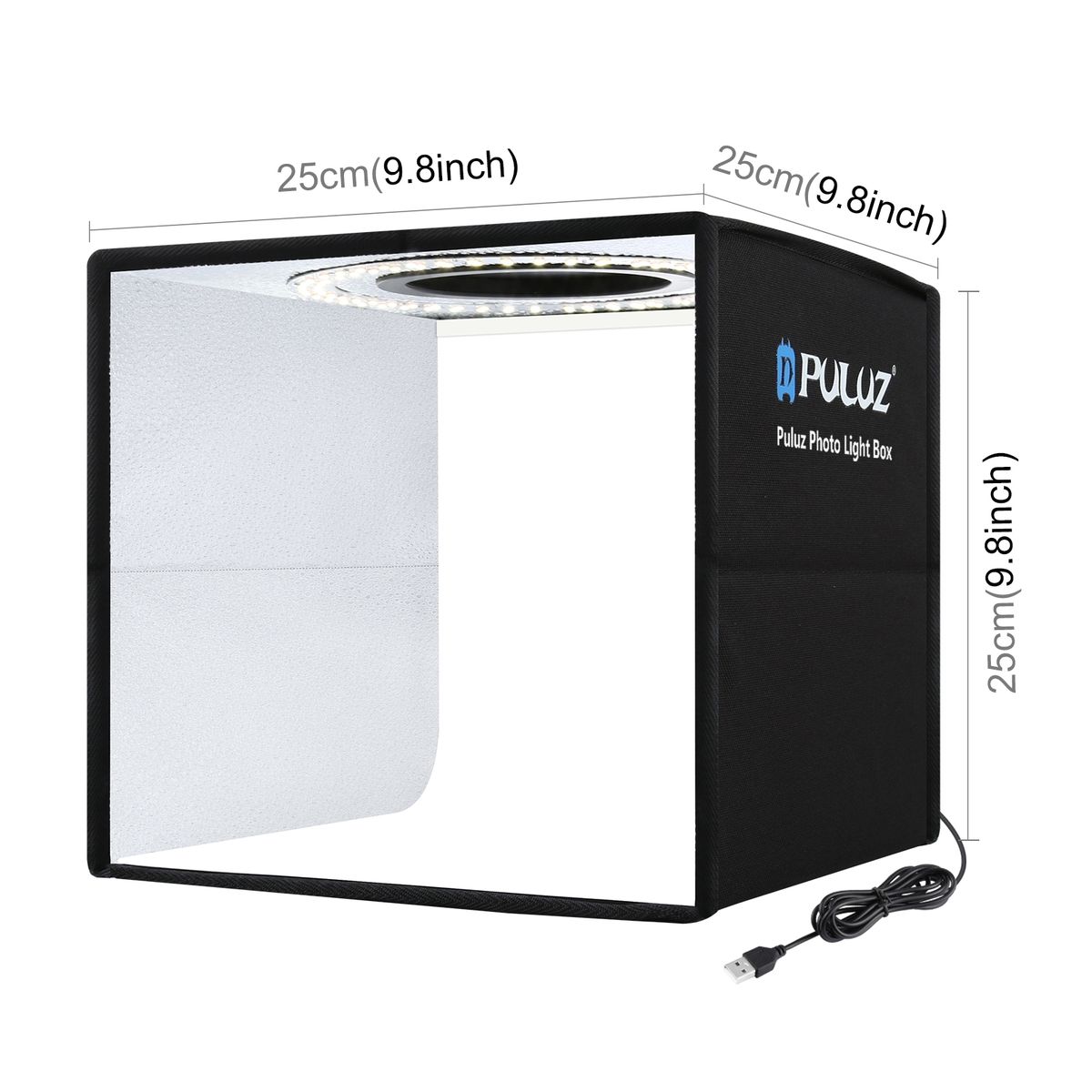 PULUZ 25cm Folding Portable Ring Light Photo Lighting Studio Shooting Tent Box With 12 Colors Backdrops, Size: 25cm X 25cm X 25cm(Black)