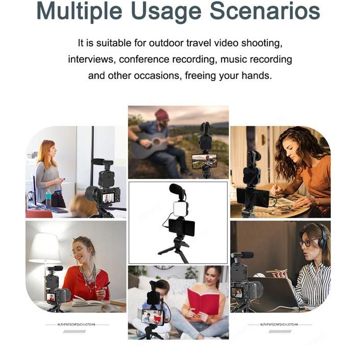 Selfie Stick Vlog Kit with LED Video Light Microphone Tripod