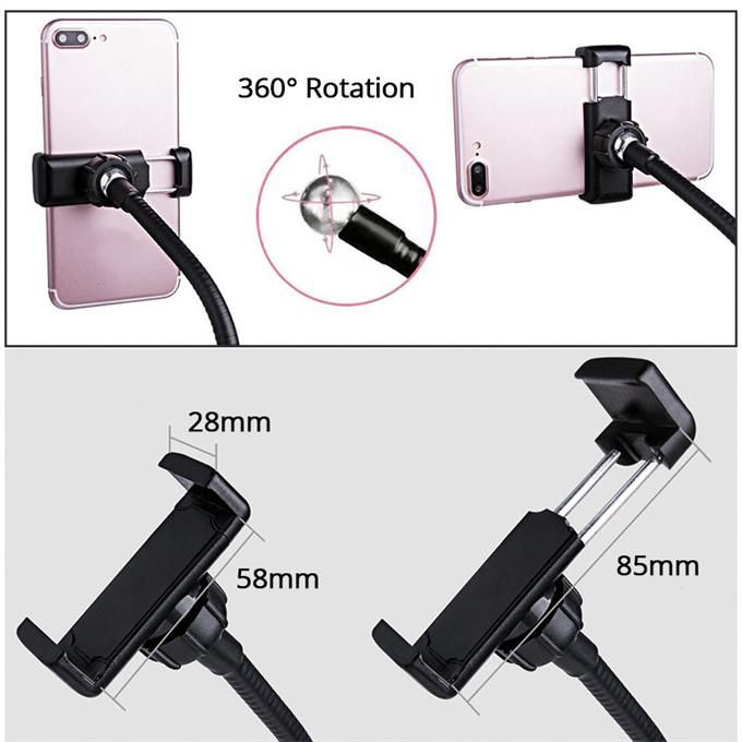 Mobile phone holder for live broadcast, dimmable color-adjustable selfie ring light with mobile phone clip