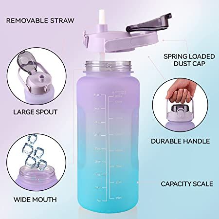 2L Large Capacity Time Marked  Water Bottle Straw Cup High Temperature