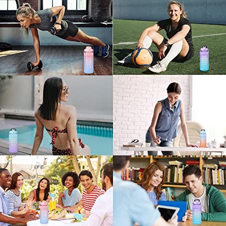 2L Large Capacity Time Marked  Water Bottle Straw Cup High Temperature