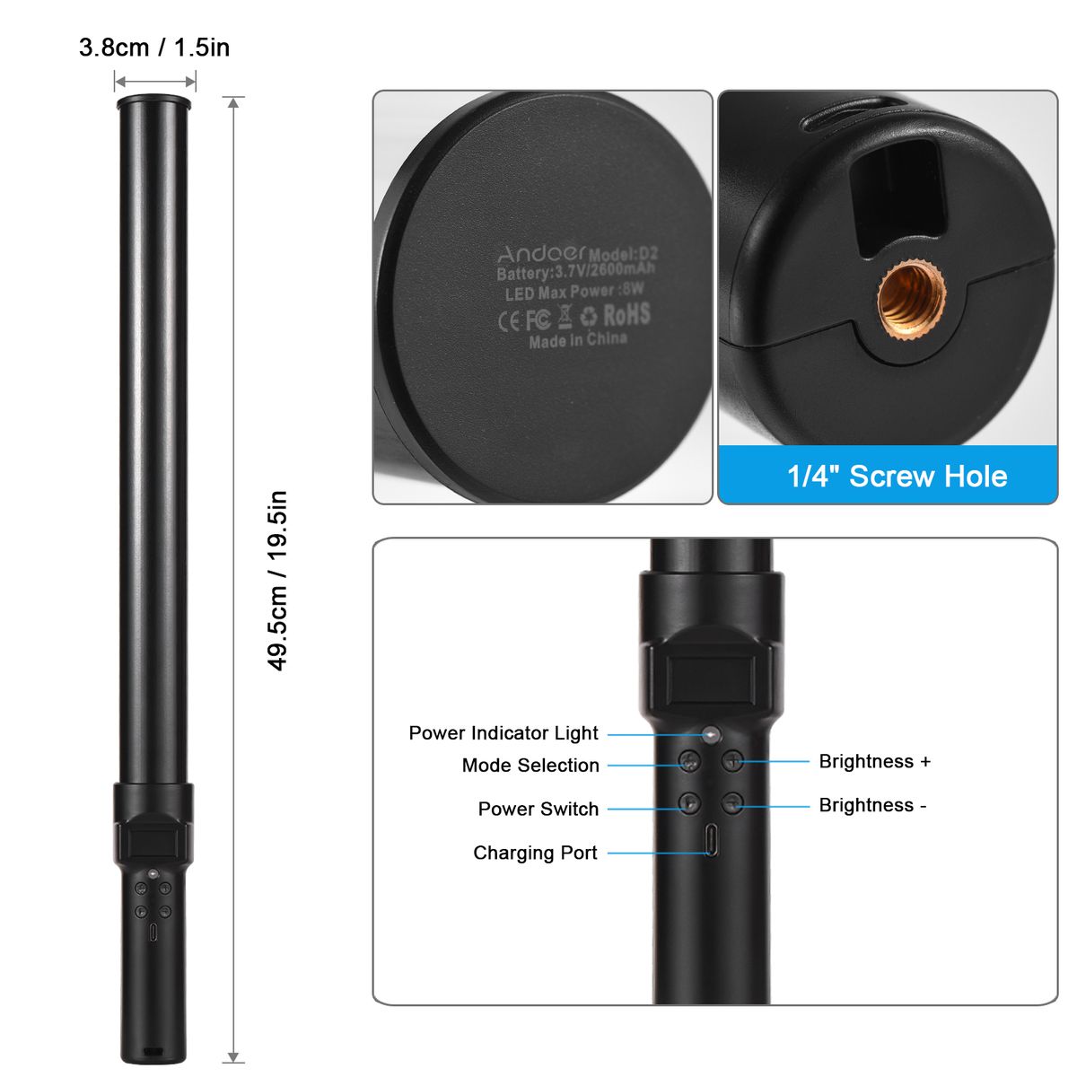 D2 Handheld RGB Light Tube LED Video Light Wand