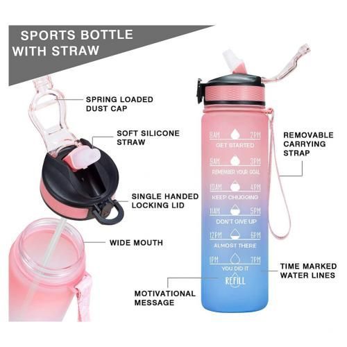 1 Liter Water Bottle Daily Time Scale Marked Gradient Color Water Bottle 100L