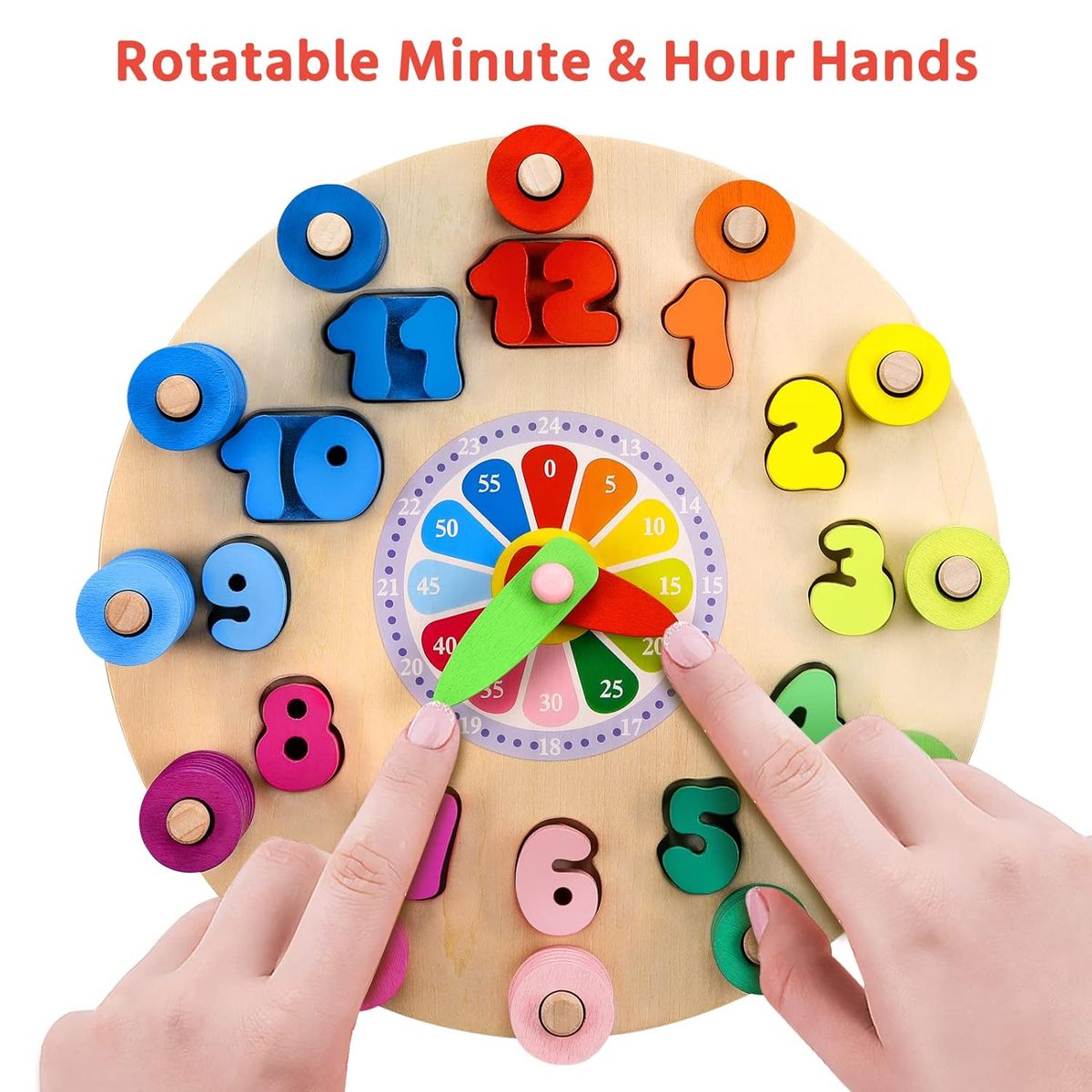 Kids Wooden Time Clock Teaching, Colour Sorting And Counting