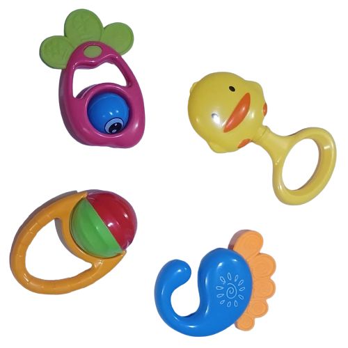 Colourful Baby Rattles And Teethers - 4pcs