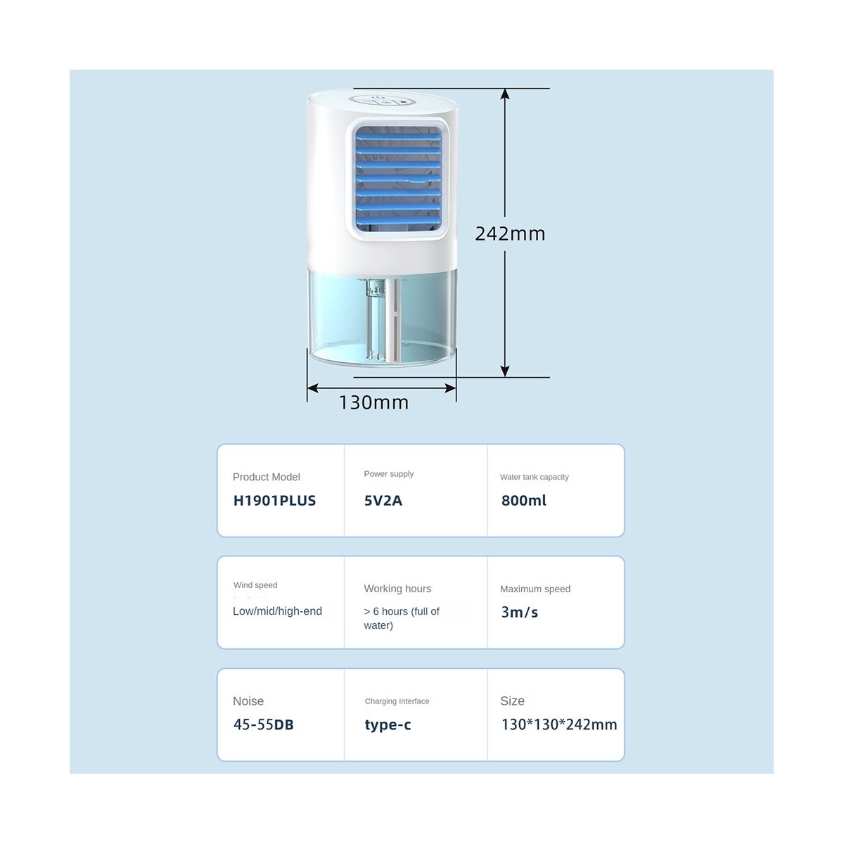 Portable Air Conditioner Fan 3 Speeds Mini Air Cooler with 800Ml Water Tank Small Air Conditioner Unit