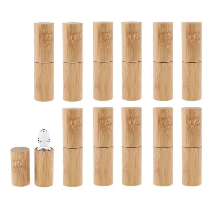 12Set Natural Bamboo Empty Essential Oil Roller Bottles Portable