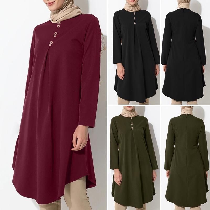 20223 women's pure color button stitching fashion casual long-sleeved swallowtail dress