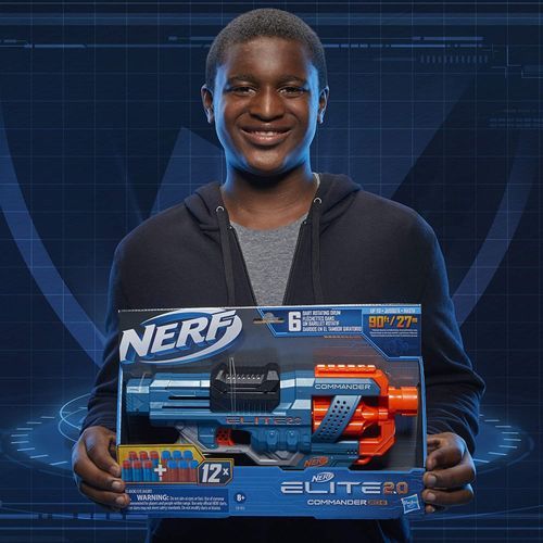 NERF Elite 2.0 Commander RD-6 Blaster 12 Official Darts With 6-Dart Rotating Drum