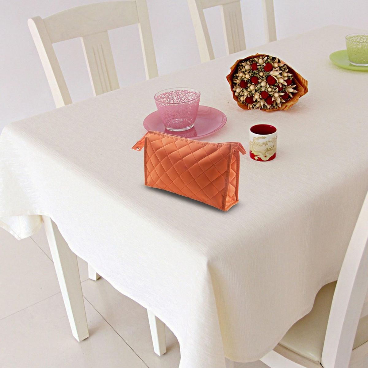 Women Zipper Closure Small Cosmetic Case Makeup Bag -