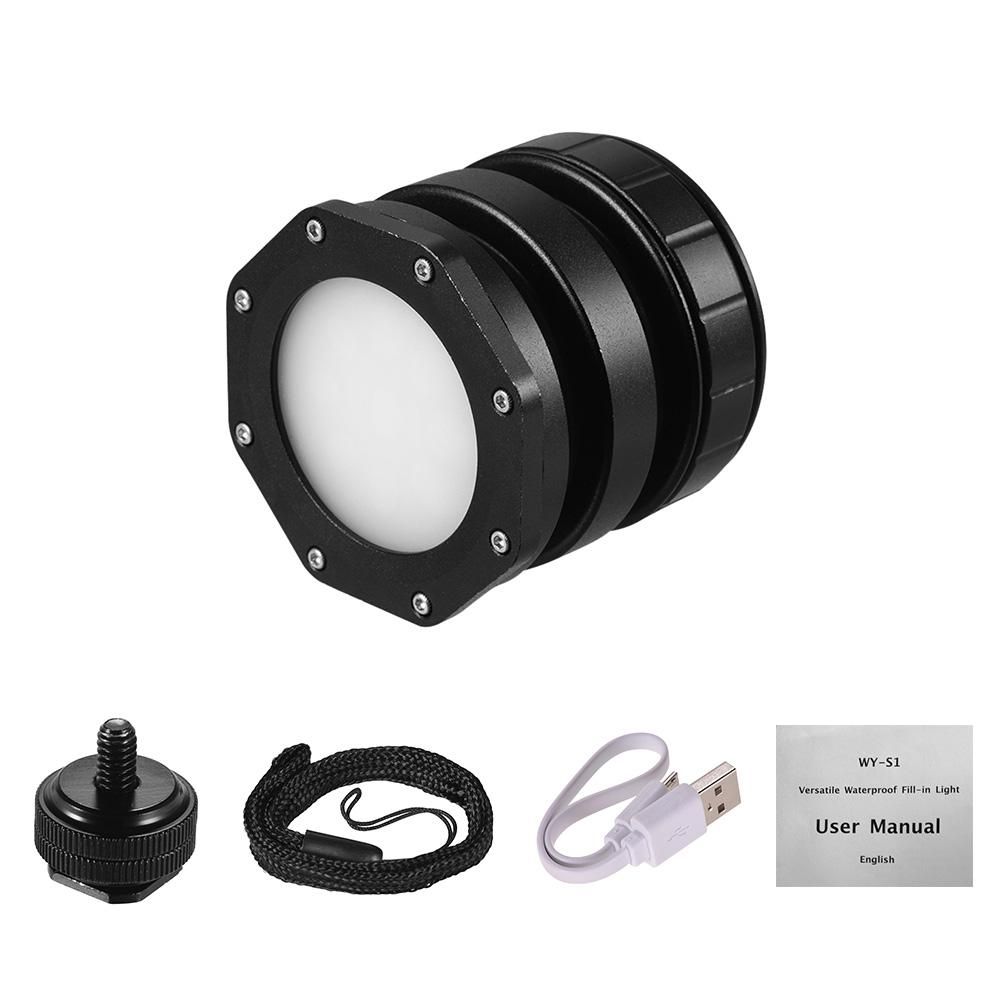 Dimmable Waterproof Dimmable Mini LED Video Light Diving Light Fill-in Lamp 5600K CRI 95+ Underwater 3meters 120° Wide Beam Angle with Hot-shoe Mount USB Charging Cable for Cameras for GoPro 7/6/5 for Support Diving Underwat