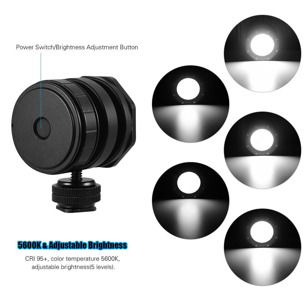 Dimmable Waterproof Dimmable Mini LED Video Light Diving Light Fill-in Lamp 5600K CRI 95+ Underwater 3meters 120° Wide Beam Angle with Hot-shoe Mount USB Charging Cable for Cameras for GoPro 7/6/5 for Support Diving Underwat