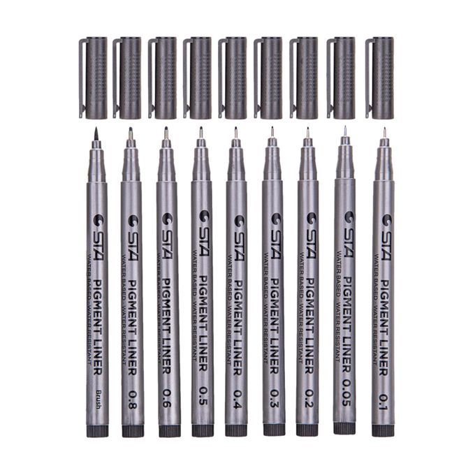 9 Pcs Fine Liner Pen Pigment Marker Micro-line Drawing Pens 0.05mm
