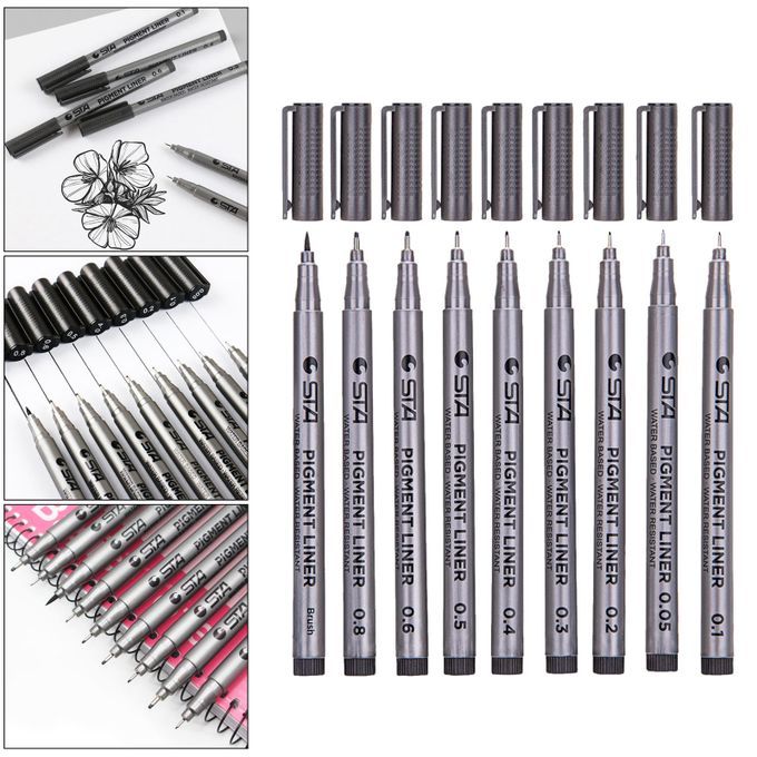 9 Pcs Fine Liner Pen Pigment Marker Micro-line Drawing Pens 0.05mm
