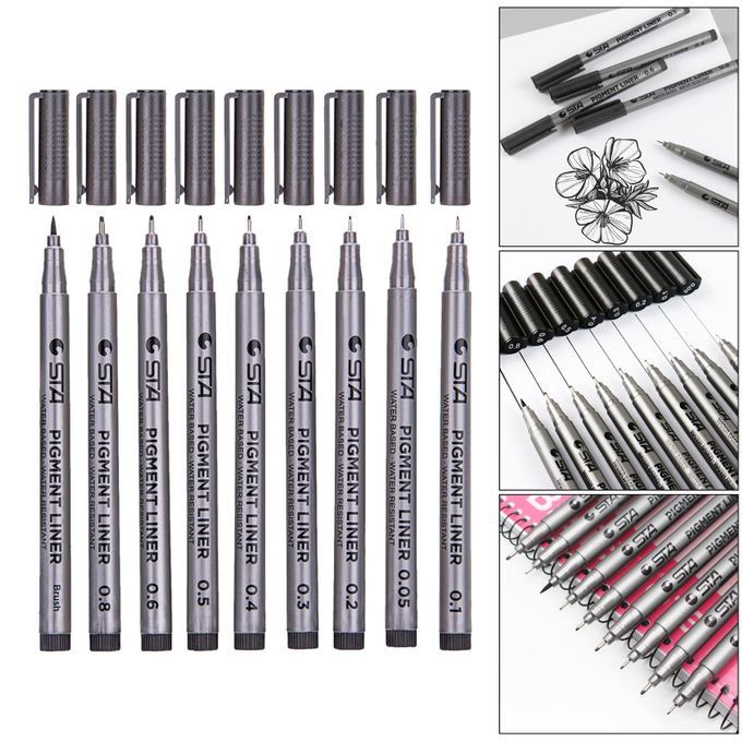 9 Pcs Fine Liner Pen Pigment Marker Micro-line Drawing Pens 0.05mm
