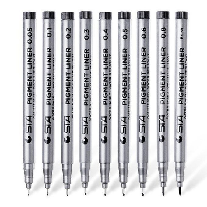 9 Pcs Fine Liner Pen Pigment Marker Micro-line Drawing Pens 0.05mm