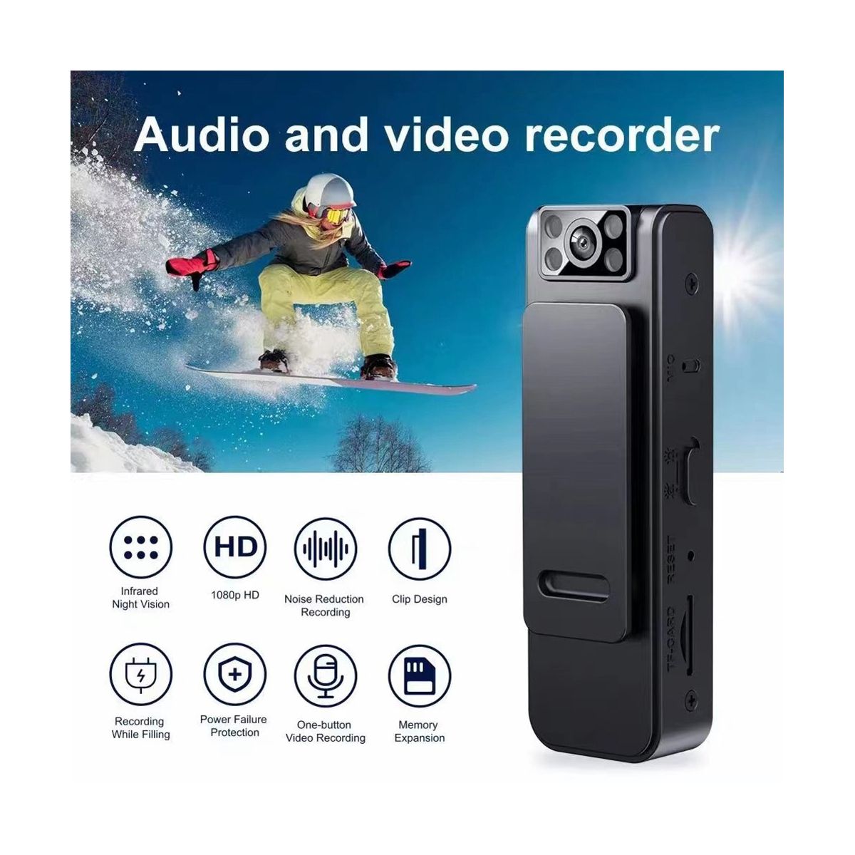 HD 1080P Noise Reduction Camera, Convenient Back Clip Night Vision Recorder, Portable Wearable Video Recorder (Basic)