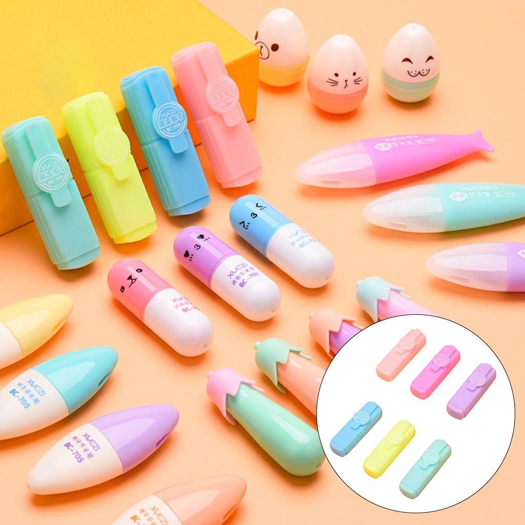 6Pcs Cute Mini Highlighters Pens Set Marker Stationery For School D