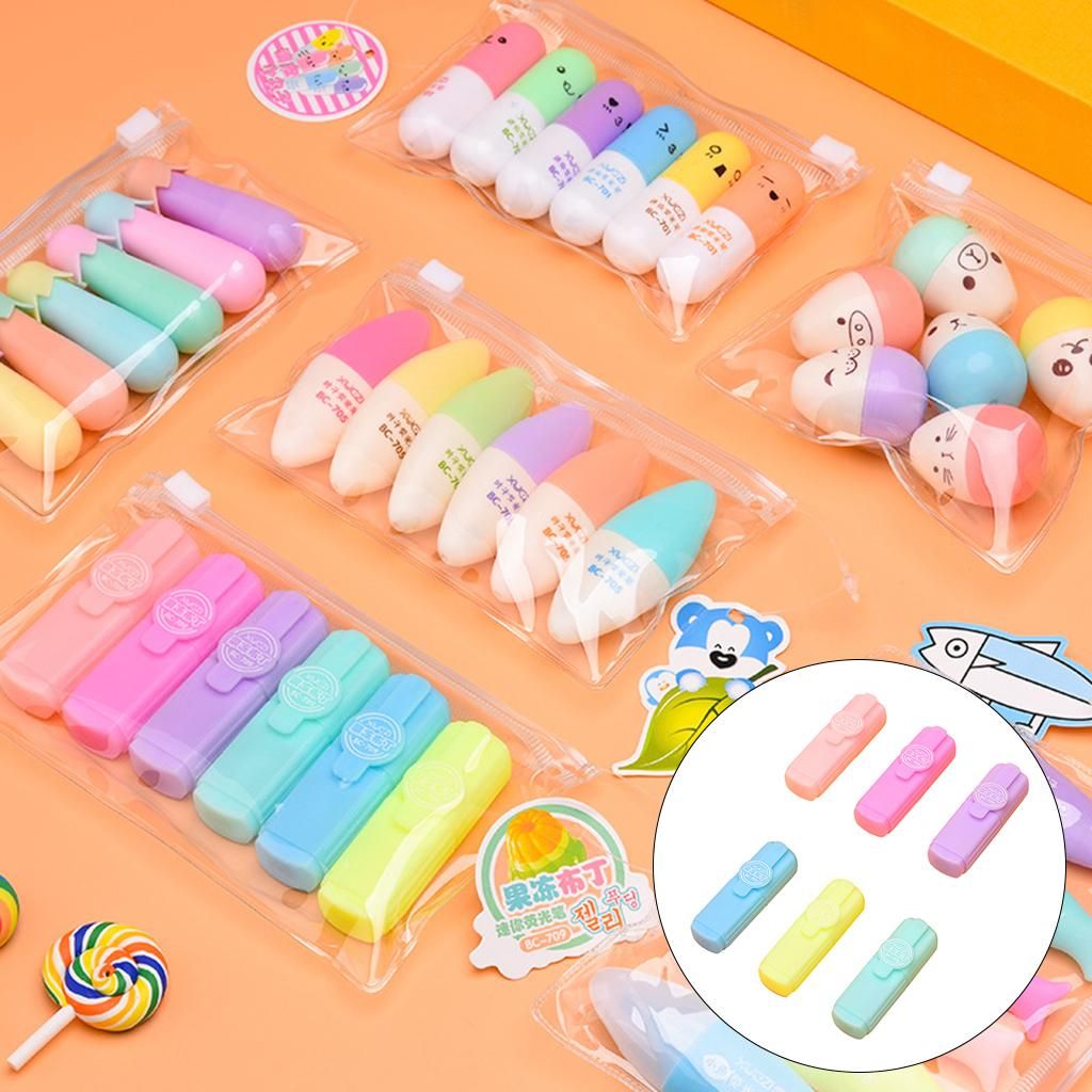 6Pcs Cute Mini Highlighters Pens Set Marker Stationery For School D