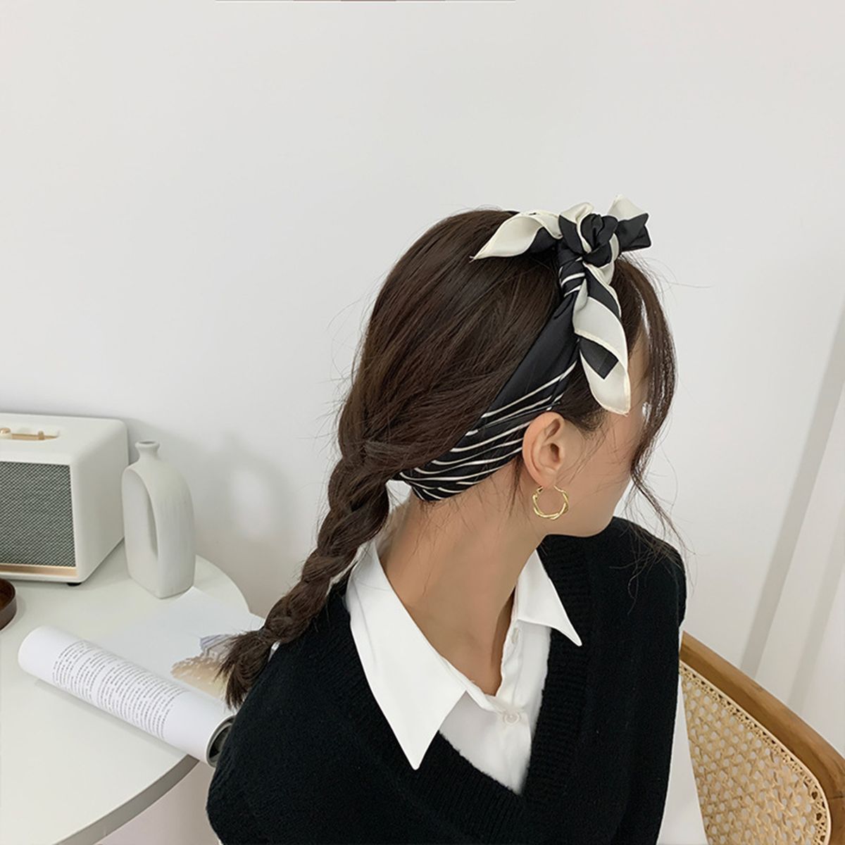 4Pcs/Set Hair Scarf Fashion Floral Print Scrunchies Solid