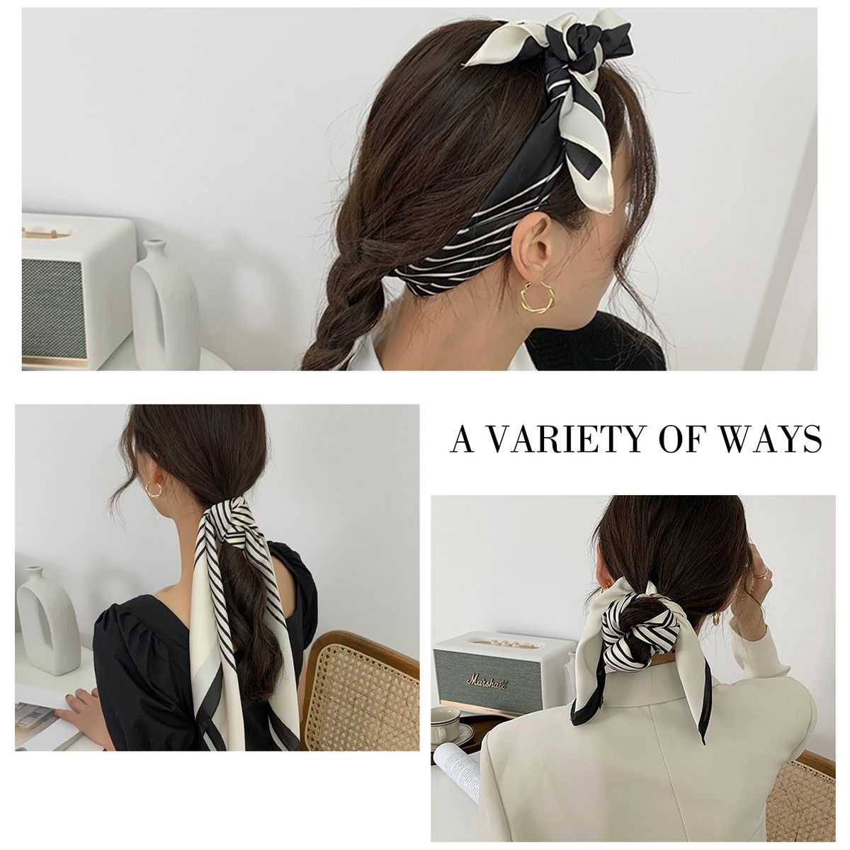 4Pcs/Set Hair Scarf Fashion Floral Print Scrunchies Solid