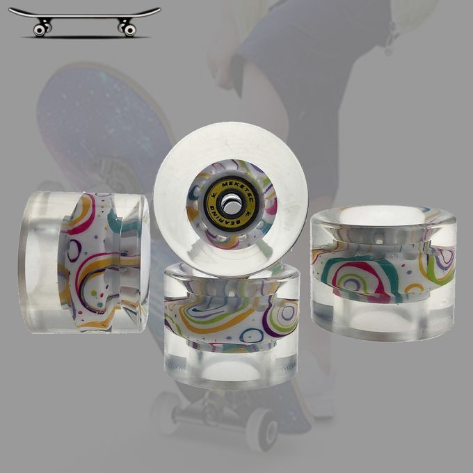 4x Durable 80A Skateboard Wheels With Bearings Hardness Yellow Circle