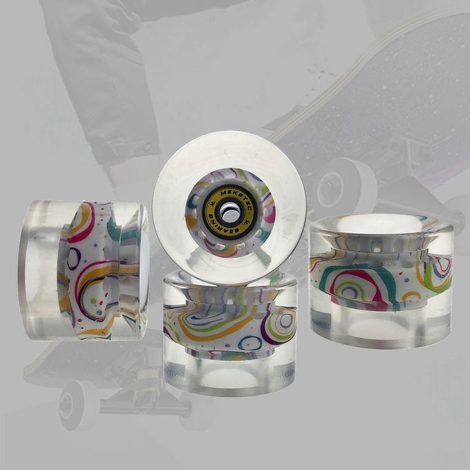 4x Durable 80A Skateboard Wheels With Bearings Hardness Yellow Circle