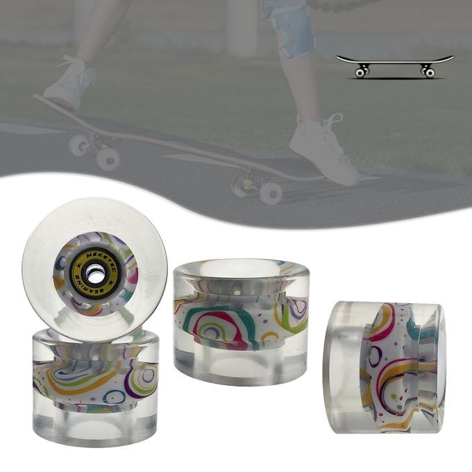 4x Durable 80A Skateboard Wheels With Bearings Hardness Yellow Circle