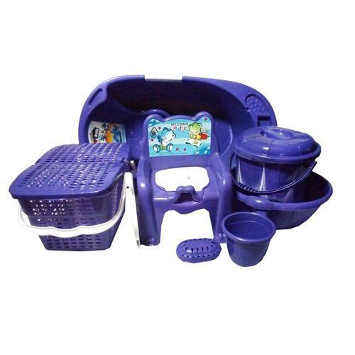 Baby Bath Set - 7pcs + 3 Tiers Plastic Trolley - Purple