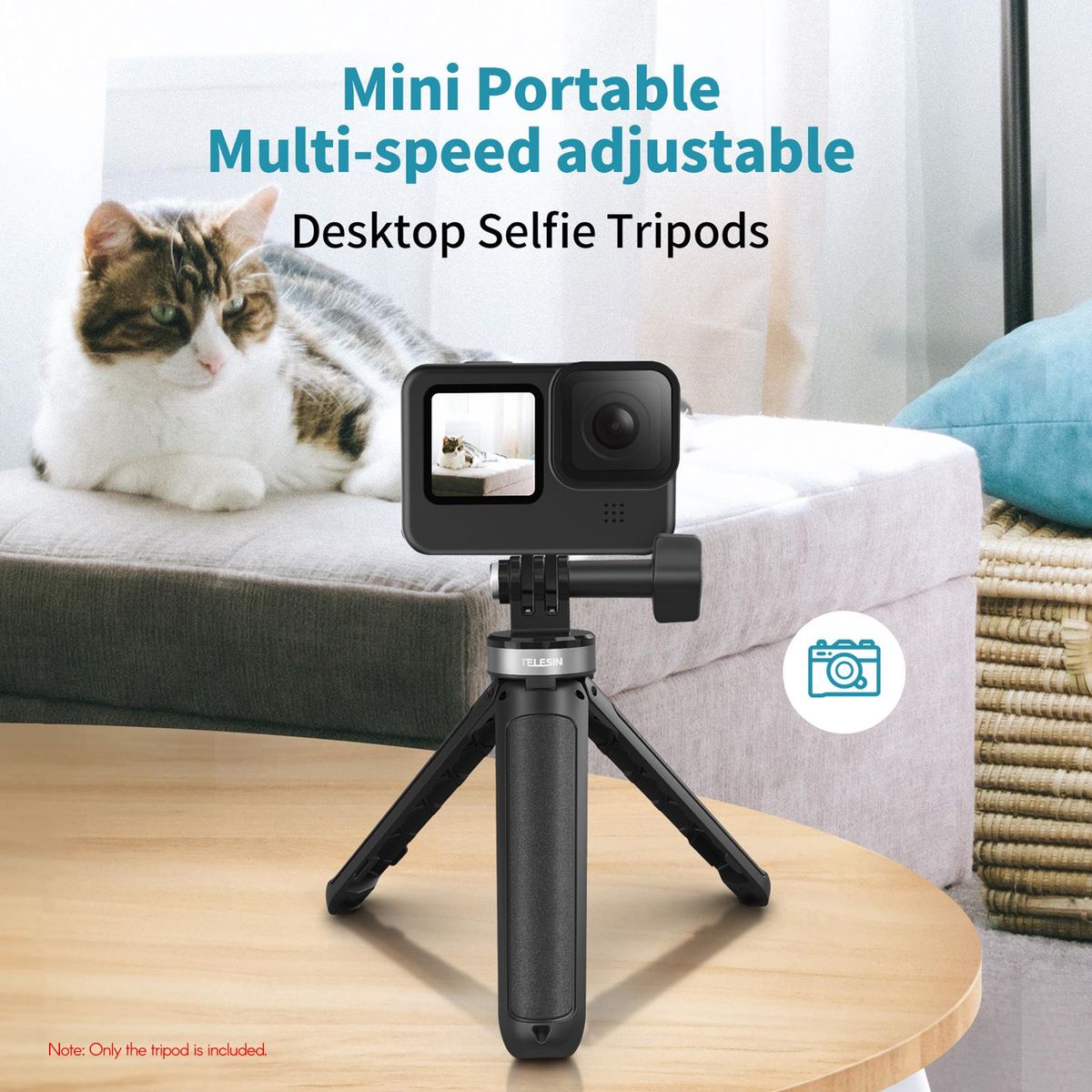 TELESIN GP-MNP-092-X  Mini Action Camera Extendable Selfie Stick Tripod Handheld Photography Bracket Desktop Stand Replacement for GoPro 10/9 / Insta360 One R/ Osmo Action Series Camera Vlog Selfie Live Streaming