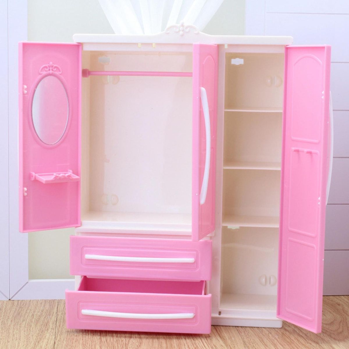 Miniature Wardrobe Closet Plastic Dolls House Bedroom Furniture